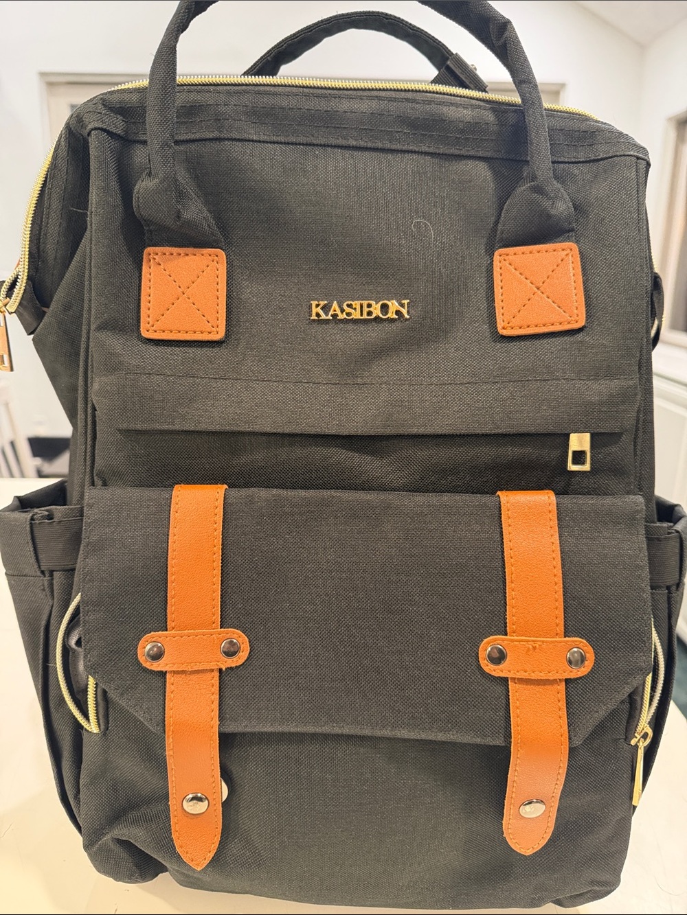 Kasibon Black & Tan Backpack - Durable Canvas Travel Bag